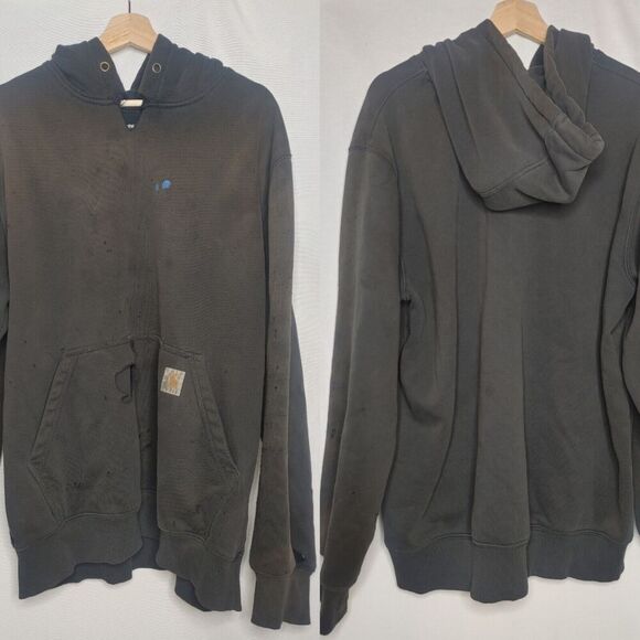 Carhartt Sweatshirt Hoodie Mens Large Thrashed Distressed Black - Picture 1 of 14